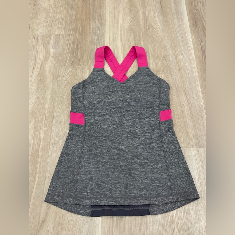 Sz.8-Lululemon Gray Pink Push Your Limits Tank Top Mesh Back - Picture 7 of 11